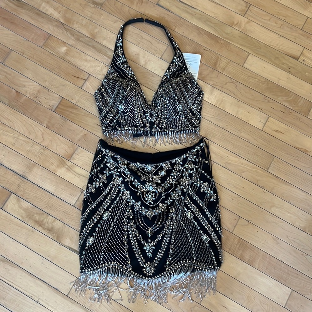 Taylor Swift, eras tour, black, two piece fringe dress outfit